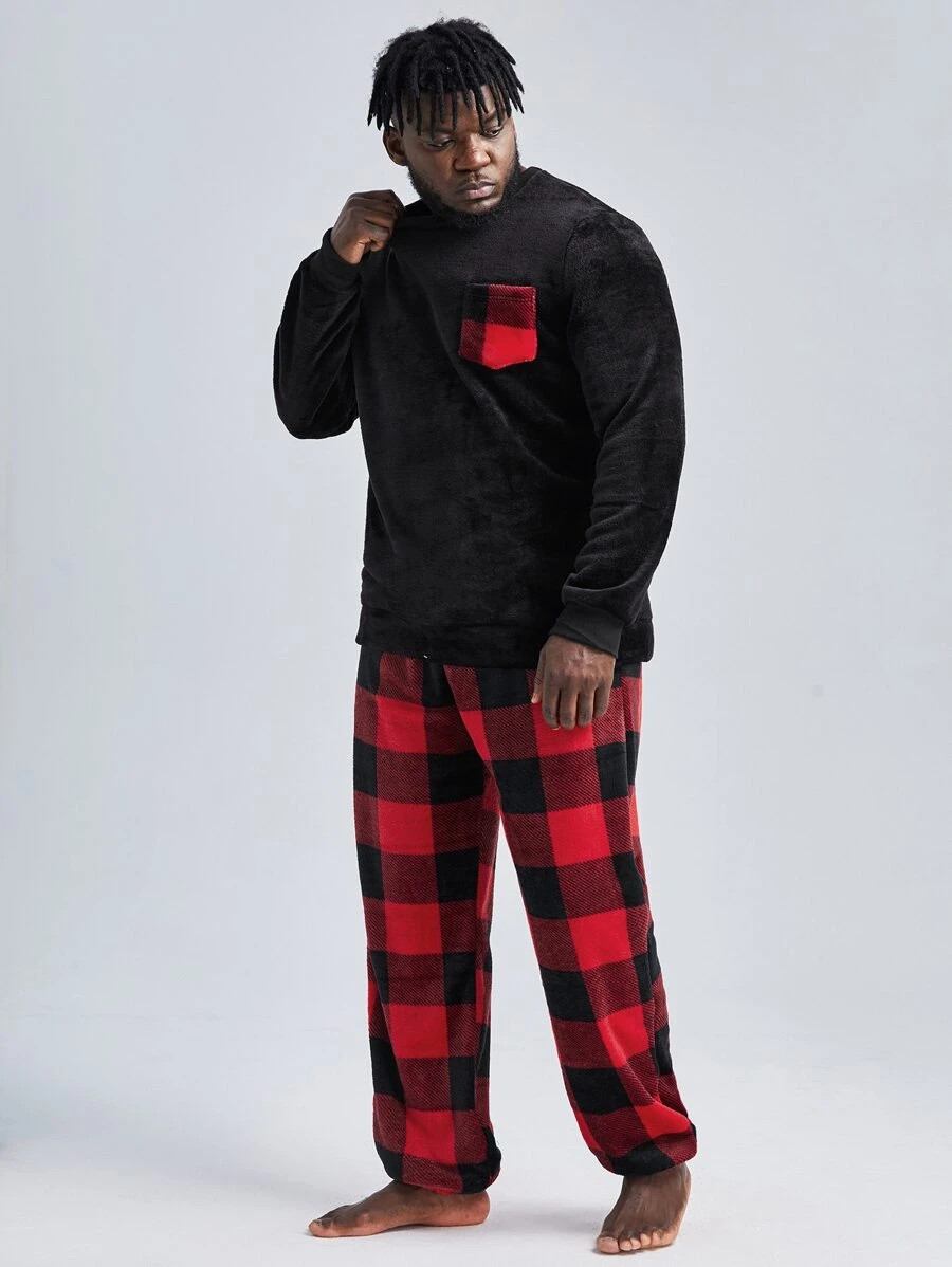 SHEIN Extended Sizes Men Buffalo Plaid Print PJ Set - Multicolor - View 1