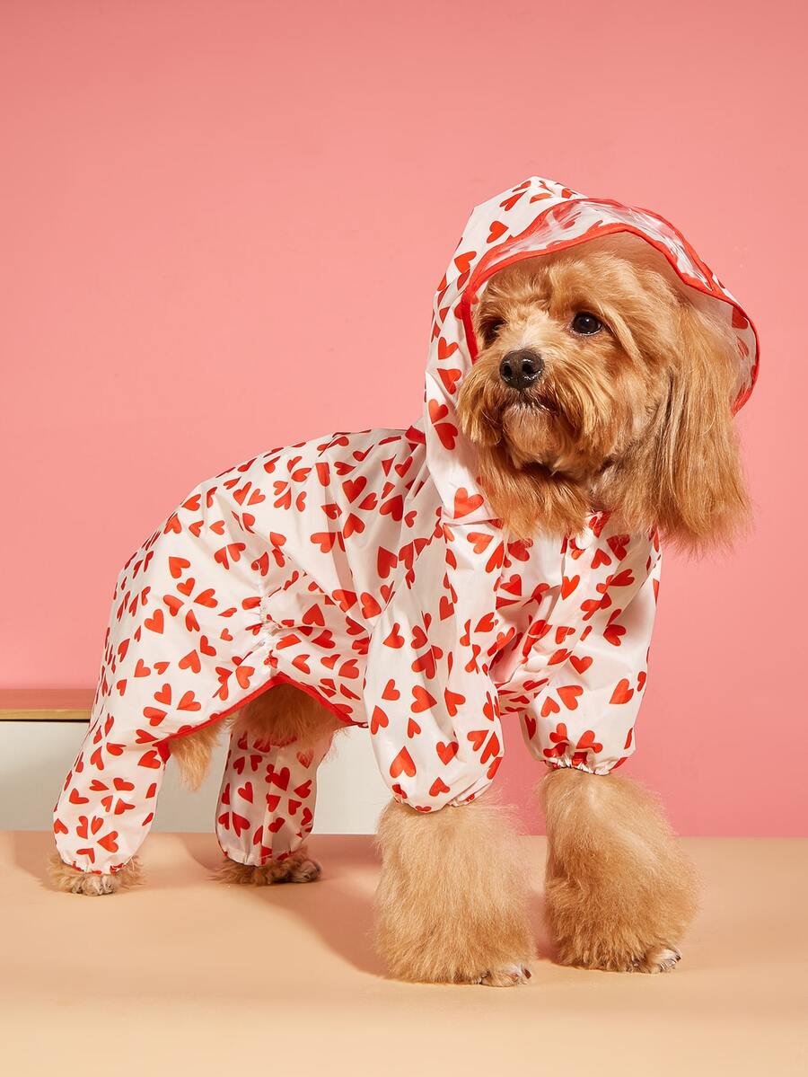 Heart Print Pet Raincoat - Multicolor - View 1