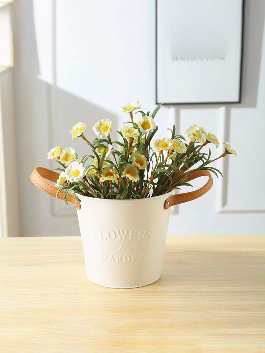 1入組鐵花現代字母圖案植物容器 - 米色 - 查看 1