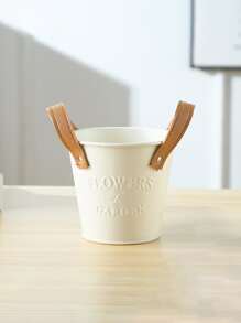 1入組鐵花現代字母圖案植物容器 - 米色 - 查看 2