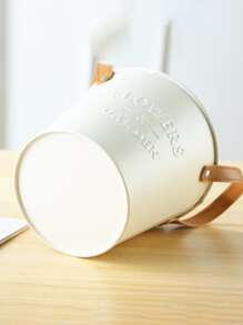 1入組鐵花現代字母圖案植物容器 - 米色 - 查看 3