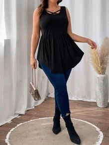 EMERY ROSE Plus Crisscross Front Peplum Tank Top Black Top Womenblack Top Womansleeveless Topsblack Tops For Women - Black - View 4