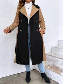 Celure Plus Two Tone Double Breasted Belted Trench Coat - Multicolor - View 5