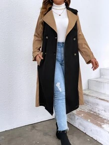 Celure Plus Two Tone Double Breasted Belted Trench Coat - Multicolor - View 6