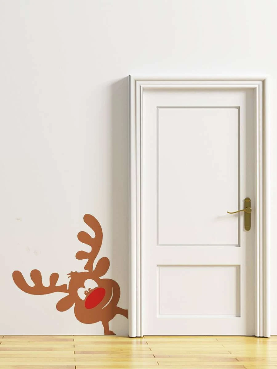 1 Miếng Dễ thương Giáng sinh Con hươu Giấy dán tường , Không thấm nước Có thể tháo rời Thích hợp Đối với Giáng sinh Đồ trang trí In Hoặc Hoặc Trẻ em Hoặc Giáng sinh - Nhiều màu - Xem 1