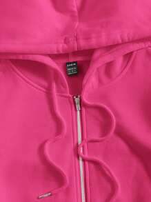 SHEIN EZwear Zip Up Drawstring Hoodie & Joggers - Hot Pink - View 5