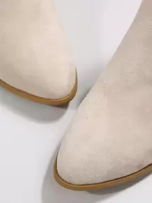 2025年秋冬优雅米色切尔西靴，侧拉链，仿麂皮纹理，完美搭配黑色高跟鞋 - 米色 - 查看 4