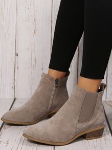 2025秋冬灰色优雅纯色侧拉链仿麂皮高跟切尔西靴，完美搭配黑色连衣裙 - 灰色 - 查看 1