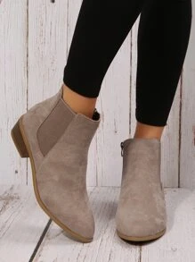 2025秋冬灰色优雅纯色侧拉链仿麂皮高跟切尔西靴，完美搭配黑色连衣裙 - 灰色 - 查看 3