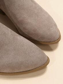 2025秋冬灰色优雅纯色侧拉链仿麂皮高跟切尔西靴，完美搭配黑色连衣裙 - 灰色 - 查看 6