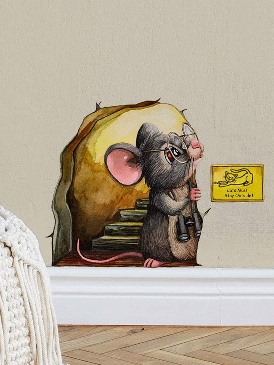 1 pieza Pegatina de pared ratón de dibujos animados - Multicolor - Ver 1