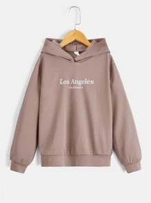 SHEIN EZwear Plus Letter Graphic Drop Shoulder Hoodie - Dusty Pink - View 1