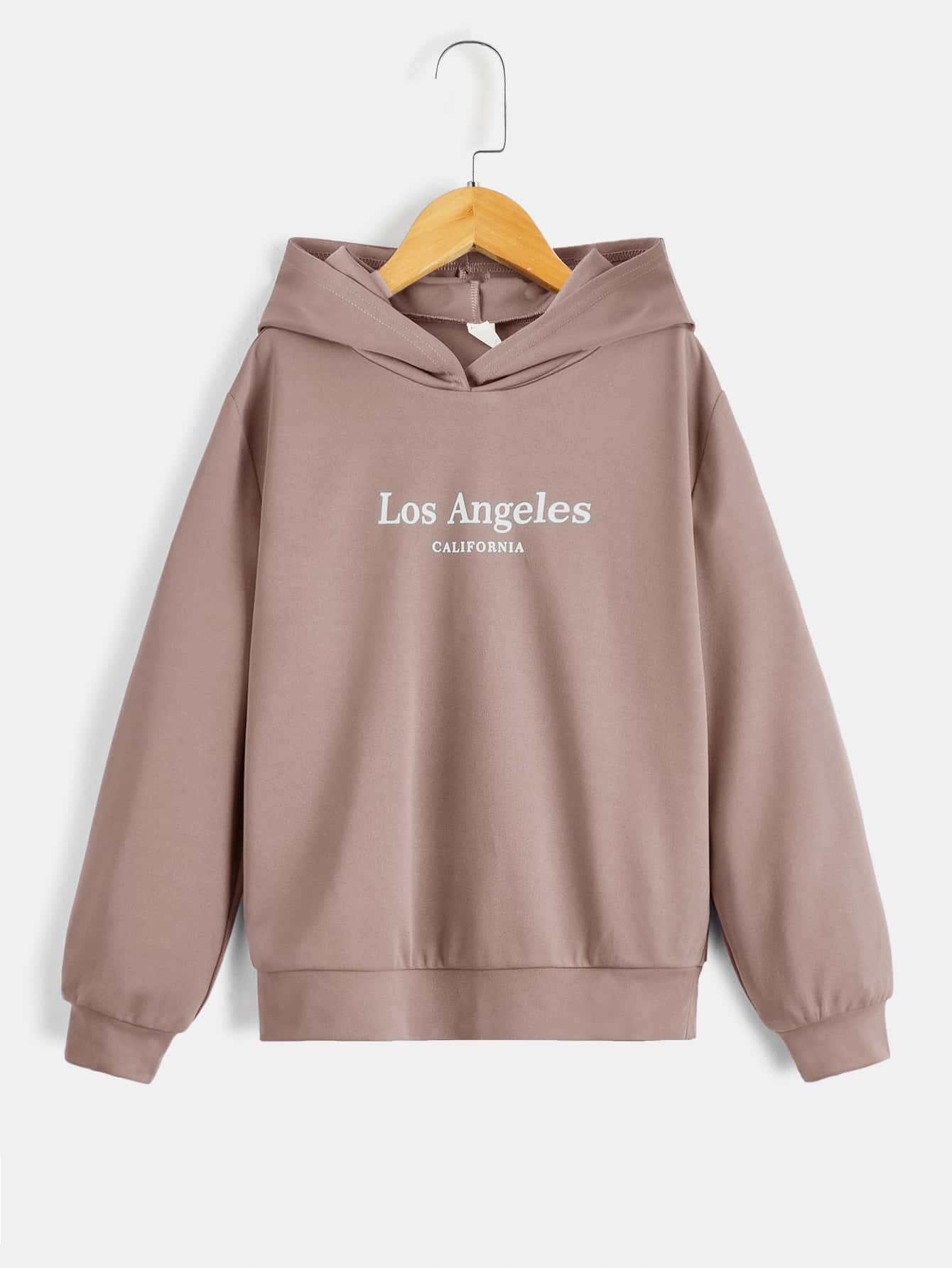 SHEIN EZwear Plus Letter Graphic Drop Shoulder Hoodie - Dusty Pink - View 1