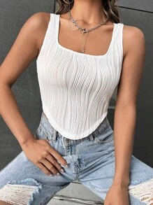 SHEIN EZwear Áo hai dây Textured màu trơn Giải trí - trắng - Xem 5