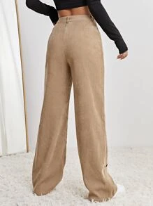 SHEIN EZwear Star Print High Waist Straight Leg Pants - Khaki - View 2