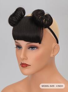 Short Synthetic Hair Bangs With Headband - Black - View 2