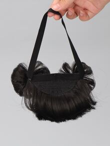 Short Synthetic Hair Bangs With Headband - Black - View 5