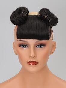 Short Synthetic Hair Bangs With Headband - Black - View 6