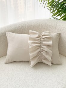 1pc Crinkle Ruffle Trim Pillow Cover Or Lumbar Cushion - Beige - View 5