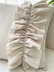 1pc Crinkle Ruffle Trim Pillow Cover Or Lumbar Cushion - Beige - View 7