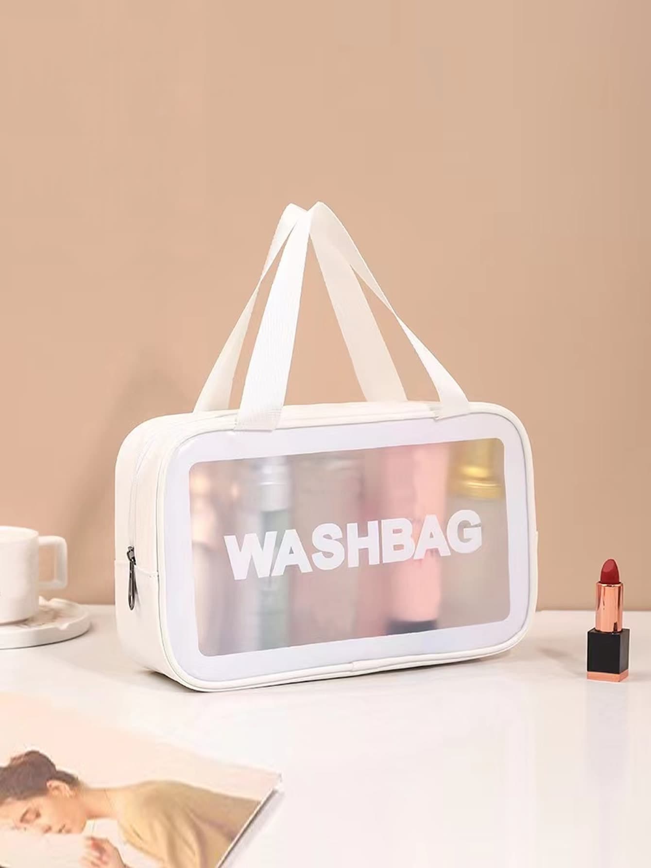 1入組字母圖案防水洗漱包 - 白色 - 查看 1