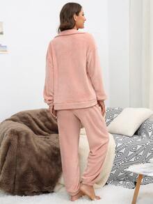 Bộ đồ giản dị Nữ Dây kéo màu trơn Giải trí - Màu Hồng  San hô - Xem 2