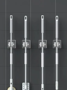 4pcs Punch-free Wall Mounted Mop Holder,Mop & Broom Storage Rack - Clear - View 3