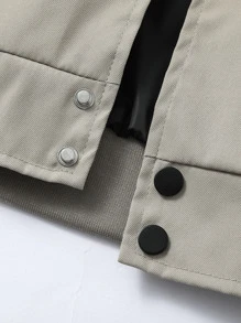 Manfinity Homme 男士1入組字母刺繡雙色學院風夾克 - 卡其色 - 查看 5