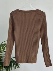 DAZY 方領條紋針織套頭毛衣 - 卡其色 - 查看 6