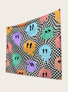 1pc Expression & Checkerboard Pattern Tapestry - Multicolor - View 2