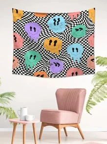 1pc Expression & Checkerboard Pattern Tapestry - Multicolor - View 5