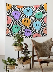 1pc Expression & Checkerboard Pattern Tapestry - Multicolor - View 7