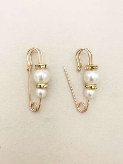 2 件水钻和人造珍珠装饰别针