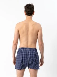 Quần boxer nam in họa tiết kẻ caro, cạp chun, thoáng khí. - Màu xanh hải quân - Xem 2