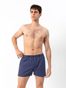 Quần boxer nam in họa tiết kẻ caro, cạp chun, thoáng khí. - Màu xanh hải quân - Xem 7