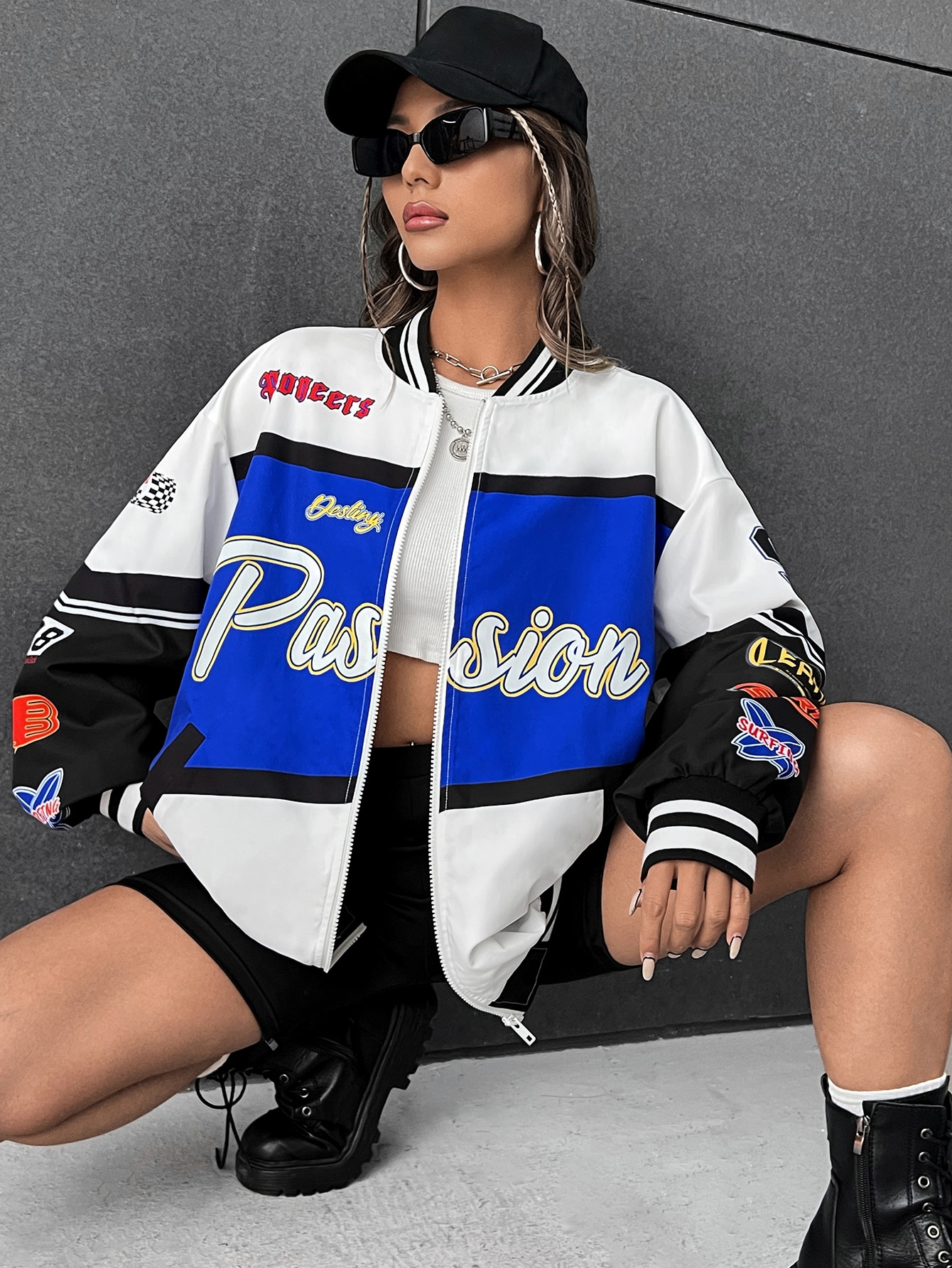 Letter Colorblock Bomber Jacket