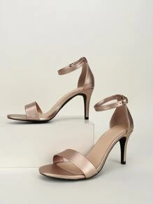 Metallic Stiletto Heeled Ankle Strap Sandals - Champagne - View 1