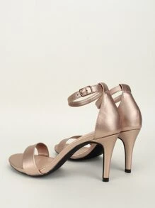 Metallic Stiletto Heeled Ankle Strap Sandals - Champagne - View 4