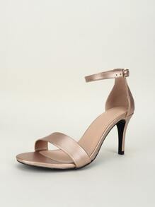 Metallic Stiletto Heeled Ankle Strap Sandals - Champagne - View 5