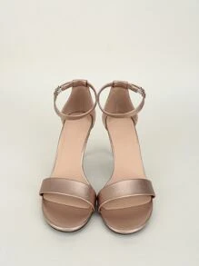 Metallic Stiletto Heeled Ankle Strap Sandals - Champagne - View 6