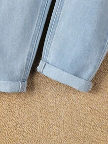 SHEIN Tween Boy Light Wash Elastic Waist Jeans Chic Outfits For Autumn/Winter - Light Wash - View 7