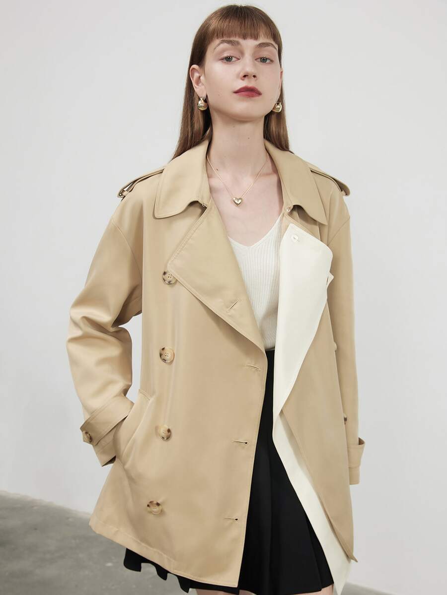 Double Breasted Belted Trench Coat - Khaki - View 1