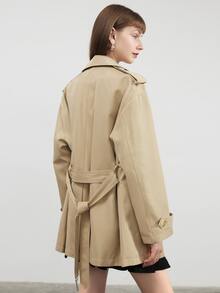 Double Breasted Belted Trench Coat - Khaki - View 2