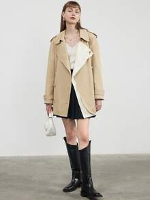 Double Breasted Belted Trench Coat - Khaki - View 3