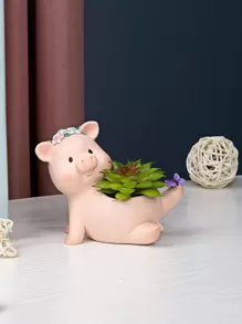 1pc Cartoon Pig Design Plant Container - Nhiều màu - Xem 1