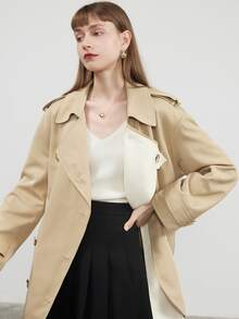 Double Breasted Belted Trench Coat - Khaki - View 6