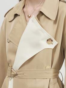 Double Breasted Belted Trench Coat - Khaki - View 7