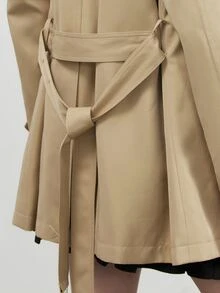 Double Breasted Belted Trench Coat - Khaki - View 8