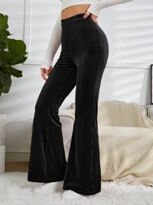 SHEIN Frenchy Hohe Taille Schlaghose aus Samt - Schwarz - Übersicht 5