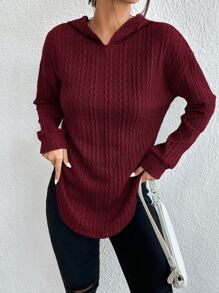 SHEIN Essnce Drop Shoulder Curved Hem Hoodie - Maroon - View 4